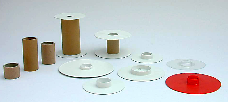 Flange made of shock absorbent polystyrene and tube made of cardboard. Flange dim. max 148 mm.
